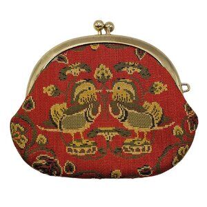 VTG Cloth Gold Tone Metal Clasp Duck Floral Tapestry Coin Purse Accessory Bag